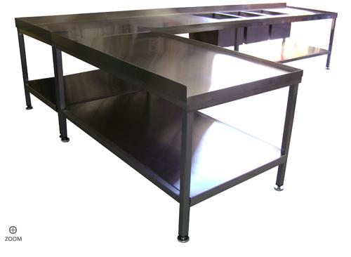 Bàn thao tác góc, kèm chậu rửa 2 tầng